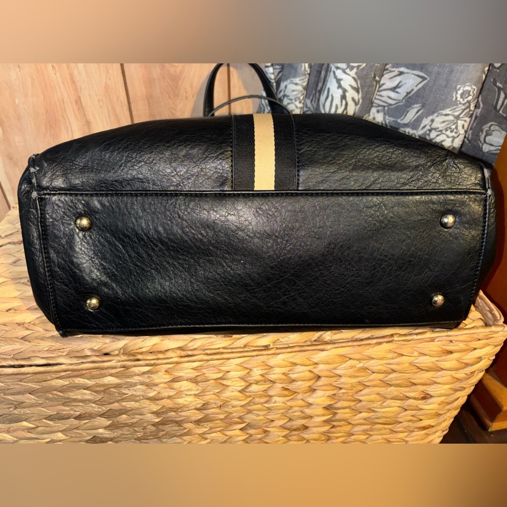 Moda Luxe Black Tote with Beige Center Stripe - Picture 7 of 13